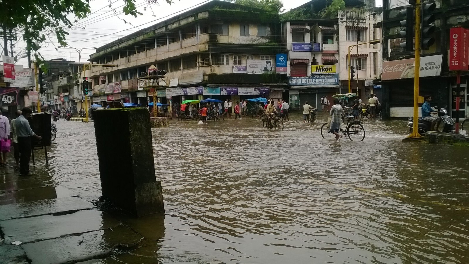 Flooded street in Dibrugarh, Assam, during monsoon flooding