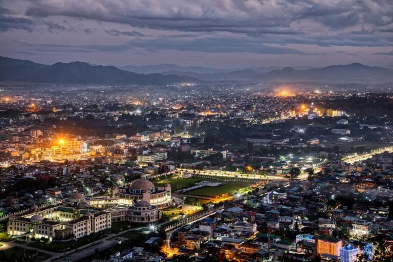 Skyline of Imphal, the capital of Manipur, at dusk