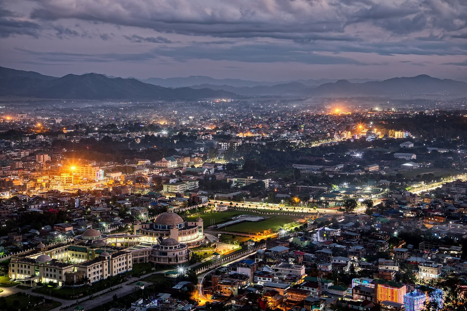 Skyline of Imphal, the capital of Manipur, at dusk