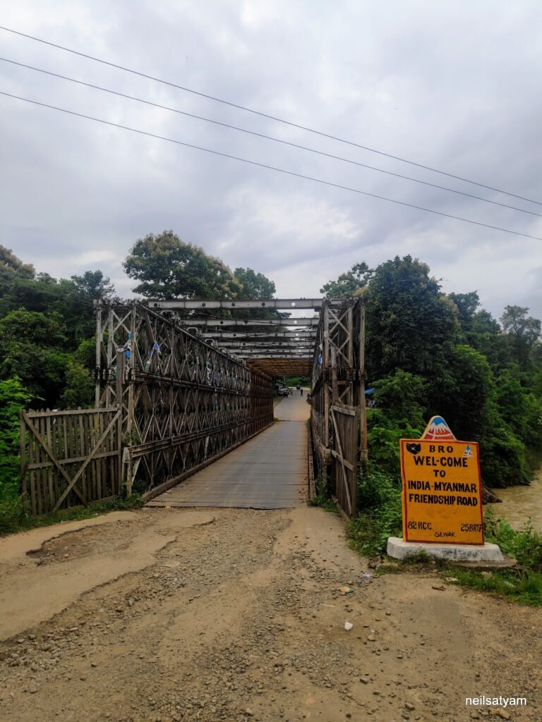 A bailey-style bridge over the India-Myanmar border at Moreh, Manipur, similar in construction to the PMGSY bailey bridge destroyed in Kamjong district.