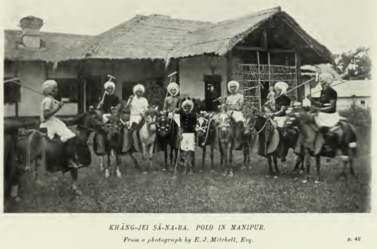 Manipuri horsemen playing Sagol Kangjei, the traditional Manipur polo game, in a photograph taken before 1908