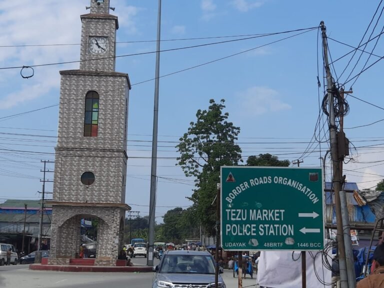 City centre of Tezu, Lohit district, Arunachal Pradesh, with clock tower